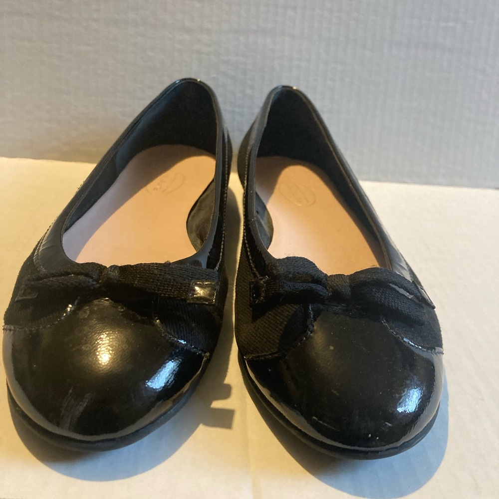 Black Ballet Flats with Bow Leather Formal Women Shoes Size 8.5